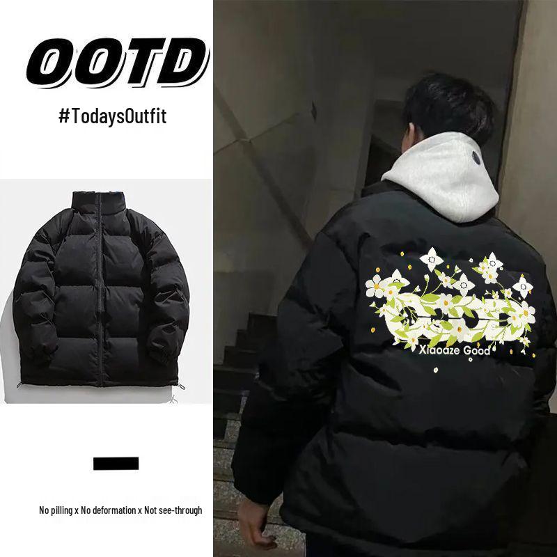 Unisex Autumn/Winter Thickened Cotton Padded Jacket with Letter Print