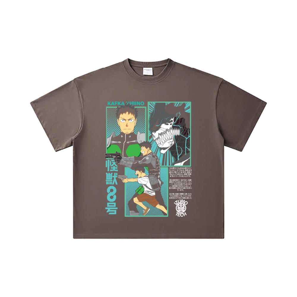 260 GSM Double Yarn 32 Count 100% Cotton Kaiju No 8 V7 Kafka Print Unisex Heavy Cotton T Shirt