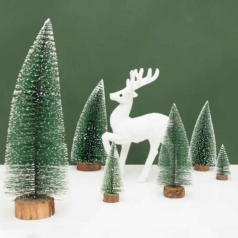 Artificial Mini Wooden Christmas Tree Blue Green White Gold Tower Pine Small Sisal Christmas Tree Tabletop Ornament Decor