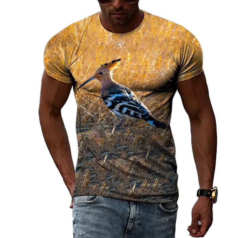 Camiseta con estampado de pájaros divertidos y personalidad de verano para hombre, camisetas casuales con cuello redondo y estampado 3D, estilo callejero de hip hop