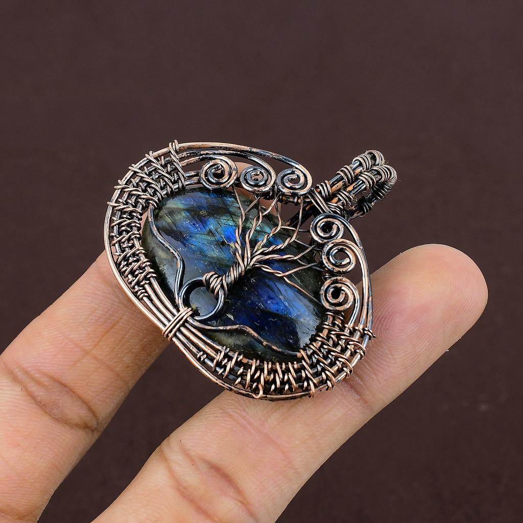 Natürlicher Lebensbaum Labradorit Edelstein Kupferdraht Wickelanhänger 2" m9Y65