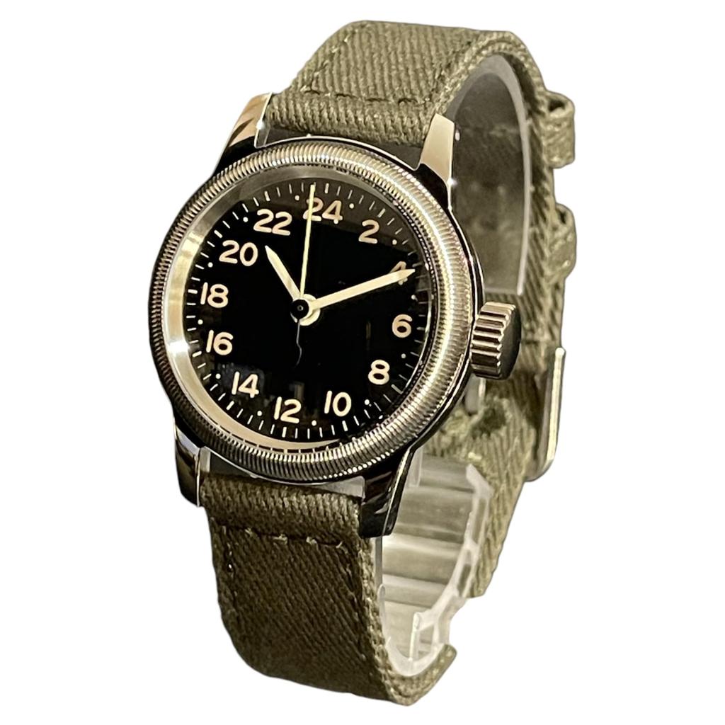 Military Type Black Green Cloth Strap M.R.M.W. Men's Watch, A-11, 24H, Dial,