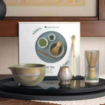 2025 Vintage Matcha Set 4pcs Ceramic Spout Bowl Whisk Bamboo Chasen Tea Ceremony Kit with Gift Box
