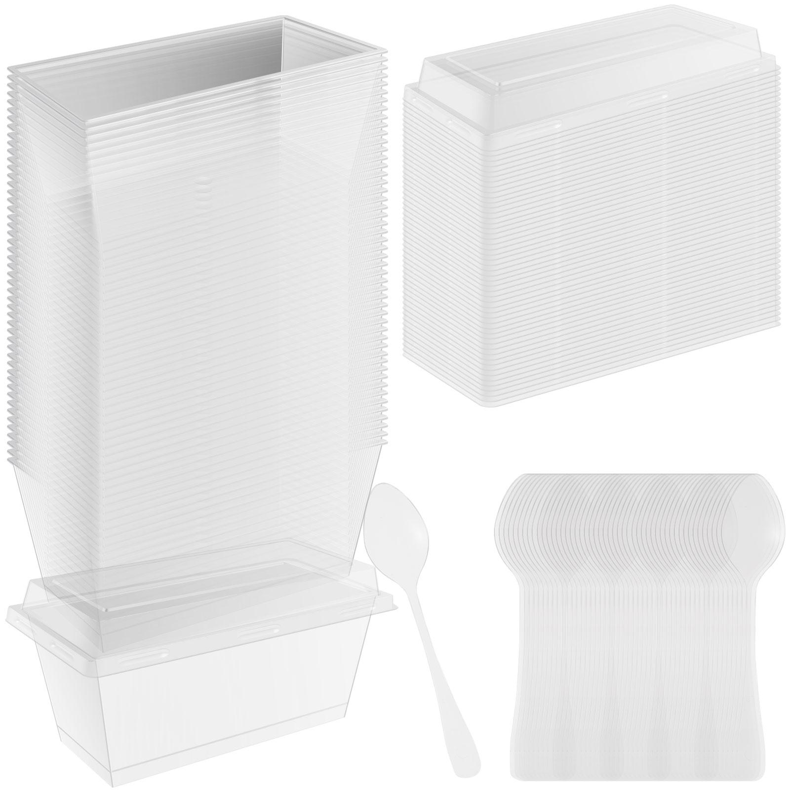 

50 Pcs Dessert Cups with Lids and Spoons Reusable Clear Parfait Cups Rectangle Plastic Serving Bowls for Desserts Mousses