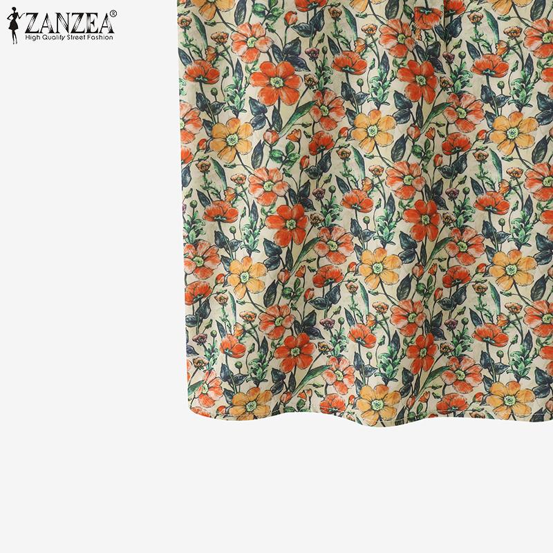 ZANZEA Women Casual Turn Down Collar Summer Floral Print Sleeveless Blouse