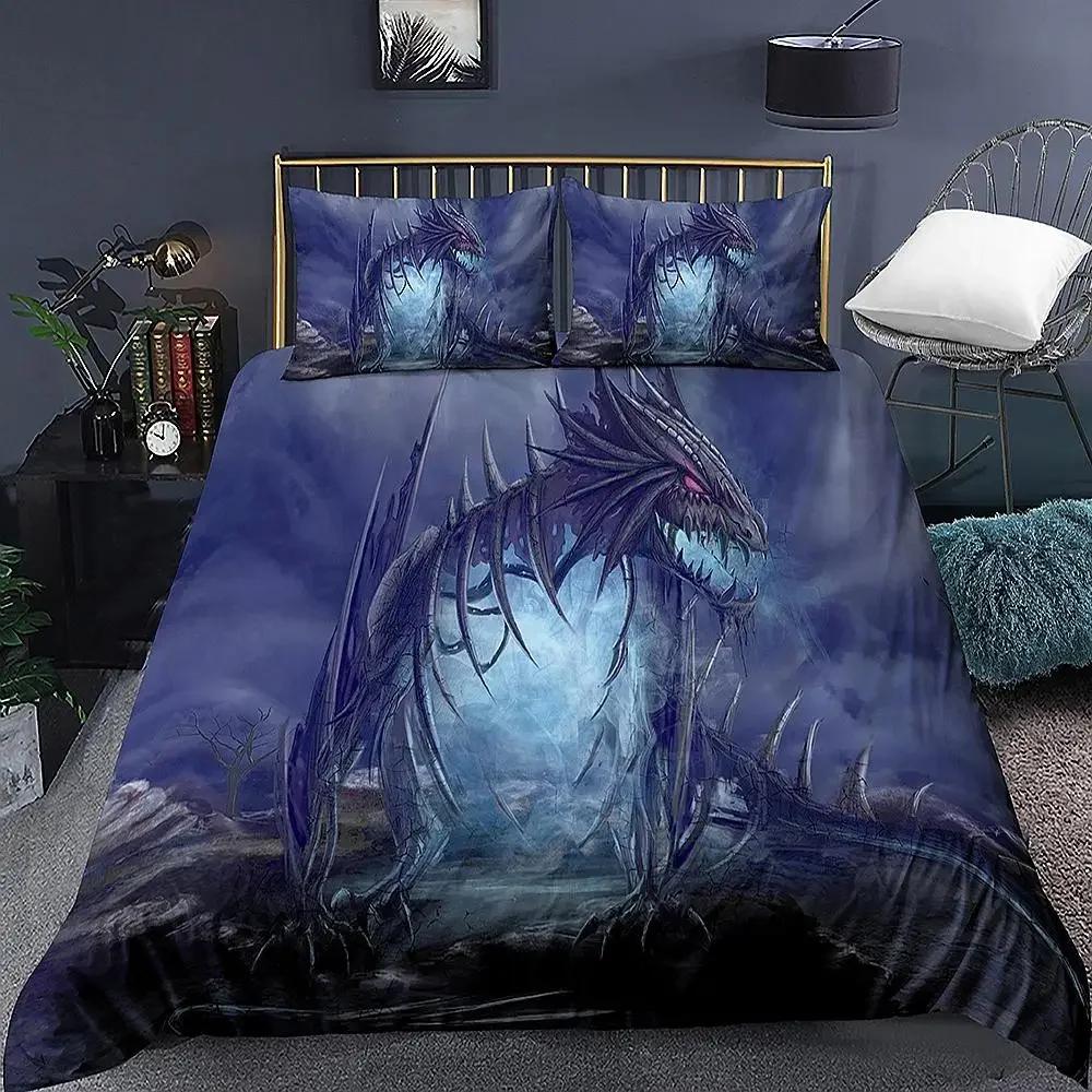 Dragon Printed Duvet Cover King Queen Western Magic Dragon Bedding Set Teen Adults Ancient Mythical Animal Polyester Quilt Cover