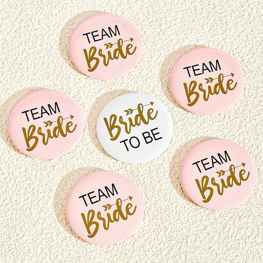 6pcs Bride Team Badges Bride Buttons Pins Wedding Party Shower Decorations Bridesmaid Button Pin Set Bride To Be Gifts Accessory