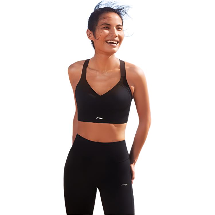 Li Ning Fitness Series Solid Color Breathable High Support Tight Sports Bra Women Underwear Black AUBS026-2