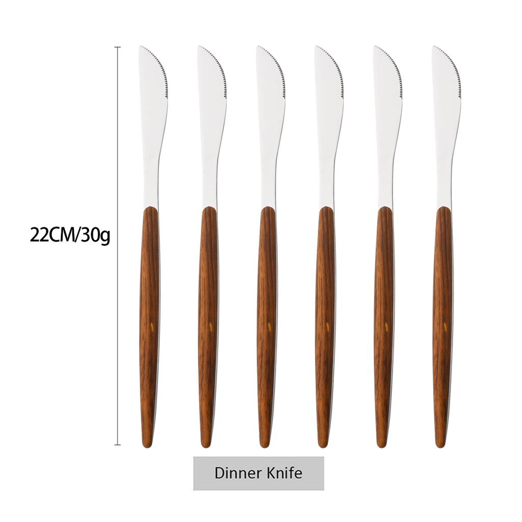 6/30Pcs Imitation Wooden Handle Cutlery Set Knife Cake Fork Coffee Spoons Tableware Stainless Steel Dinnerware Western Flatware