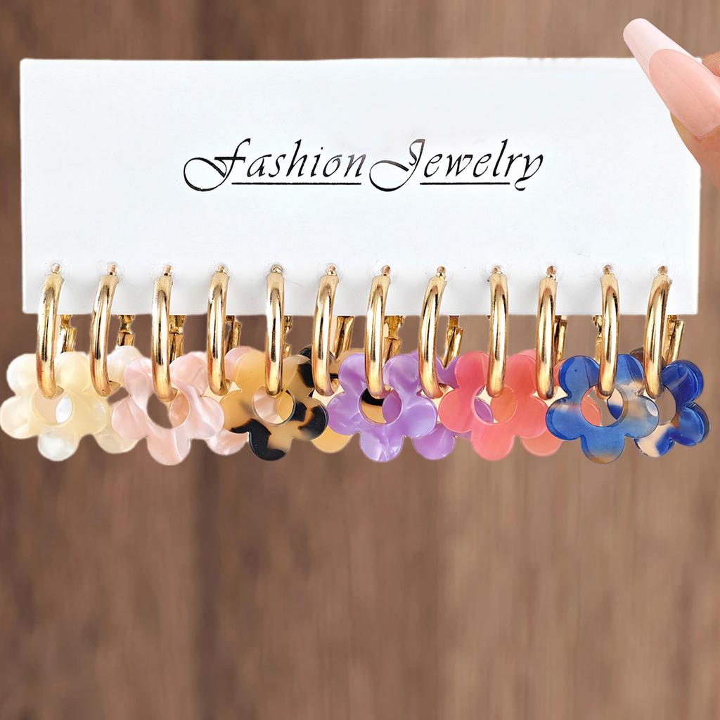Fashion Cute Colorful Acrylic Flower Pendant Earrings Set Niche Design Colorful Elegant Versatile Ladies Earrings Gift