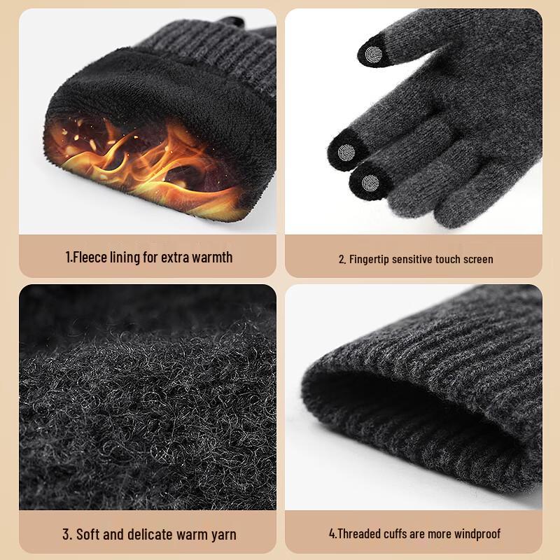 Hengyuanxiang Men's Winter Wool Fleece-lined Gloves
