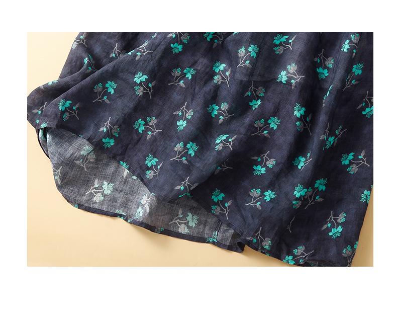 Abito da donna con scollo a V, cotone e lino, manica a cinque quarti, allacciatura, estivo 2024, retro, dimagrante in vita, lungo