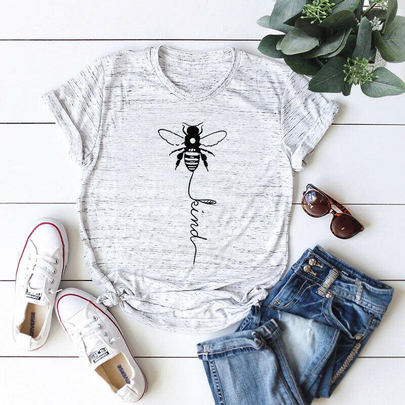 Women's Bee Printed Crew Neck T-shirts Featuring Soft Cotton Fabric For Comfort
