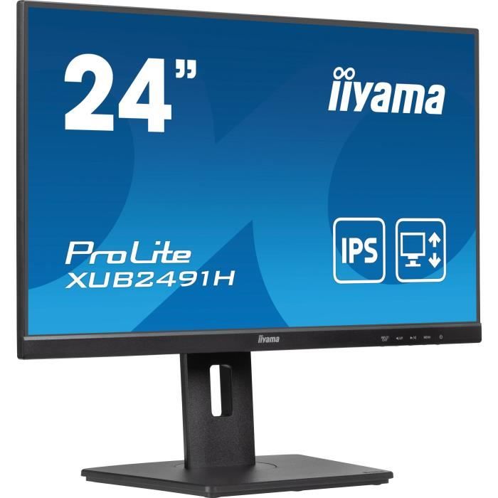 Écran PC - IIYAMA - XUB2491H-B1 - 23,8" FHD - IPS - 100Hz - 0,5ms - HDMI/DP - VESA 100x100 - Pied réglable + Pivot - Noir