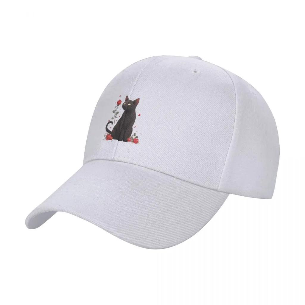 New Black Cat with Rose Baseball Cap Luxury Caps Beach Snap Back Hat Unisex Womens