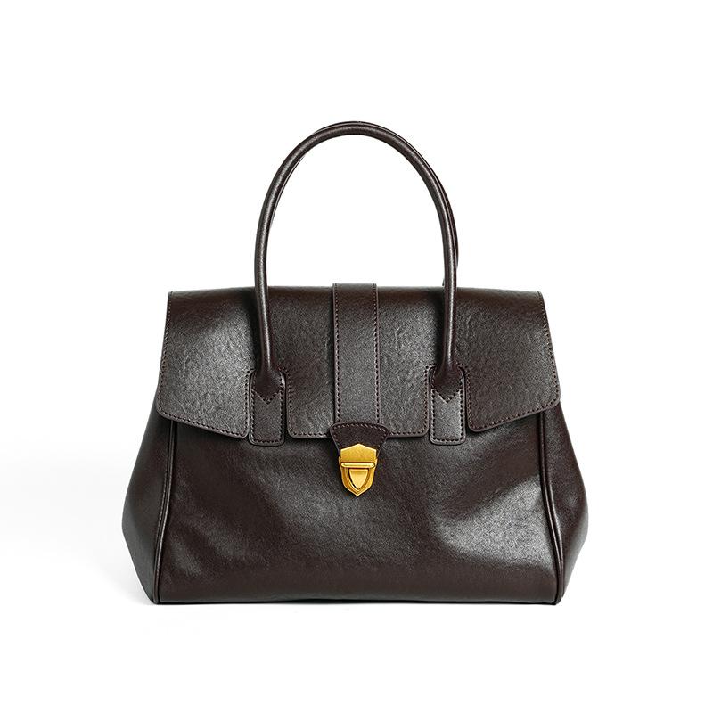 Autumn and winter leather high-end shoulder tote bag women's head layer vegetable tanned cowhide retro large-capacity portable briefcase