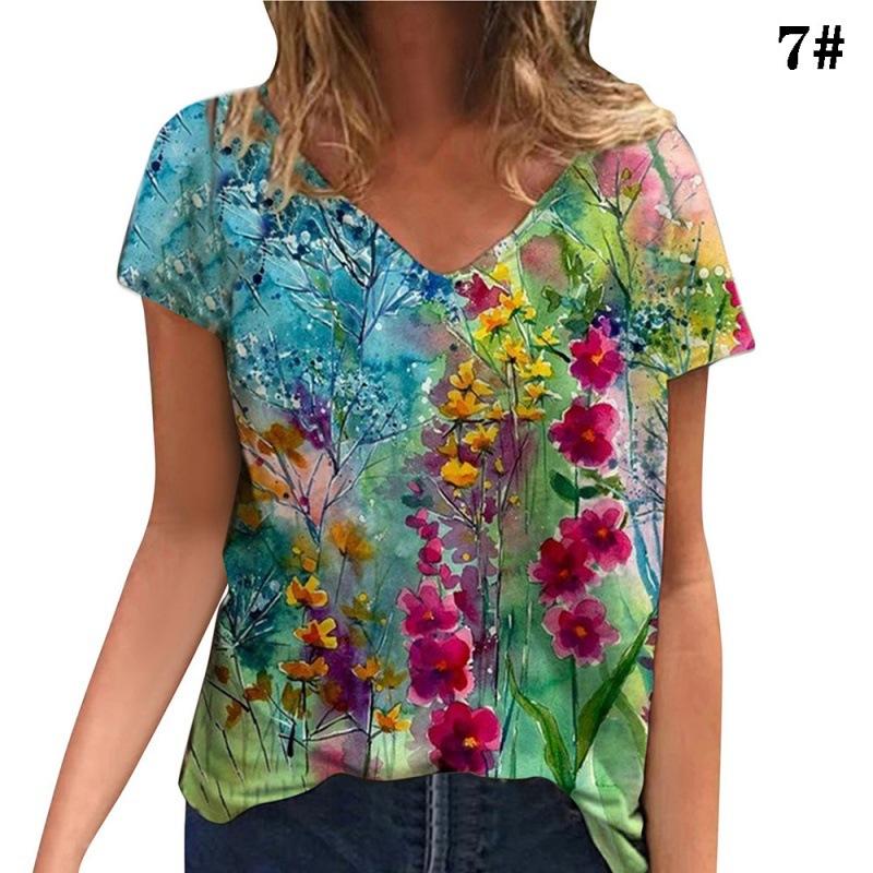 

Популярный женский пуловер с V-образным вырезом, топ с цифровым принтом, летняя футболка с коротким рукавом свободного кроя 5XL