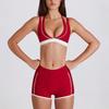 Q1R Two-Piece Color Block Fitness Shorts & V-Neck Halter Sports Bra Yoga Set - Quick-Drying & Breathable