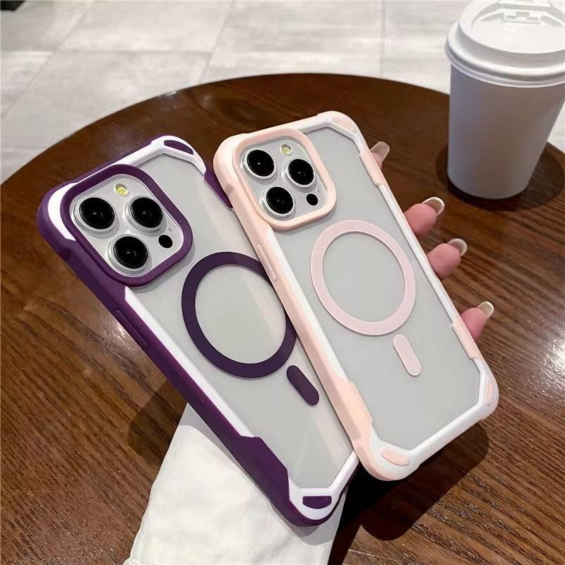 For iPhone 15 Pro Max Luxury Magsafe Magnetic Square Silicone Frame Phone Case For iPhone 11 12 13 14Plus Samsung S24 Ultra Clean Protective Cover