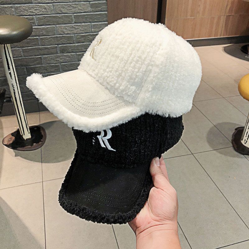 Autumn and Winter Lamb Wool Letter Cap Fashion Versatile Hat New Thermal Baseball Cap Women