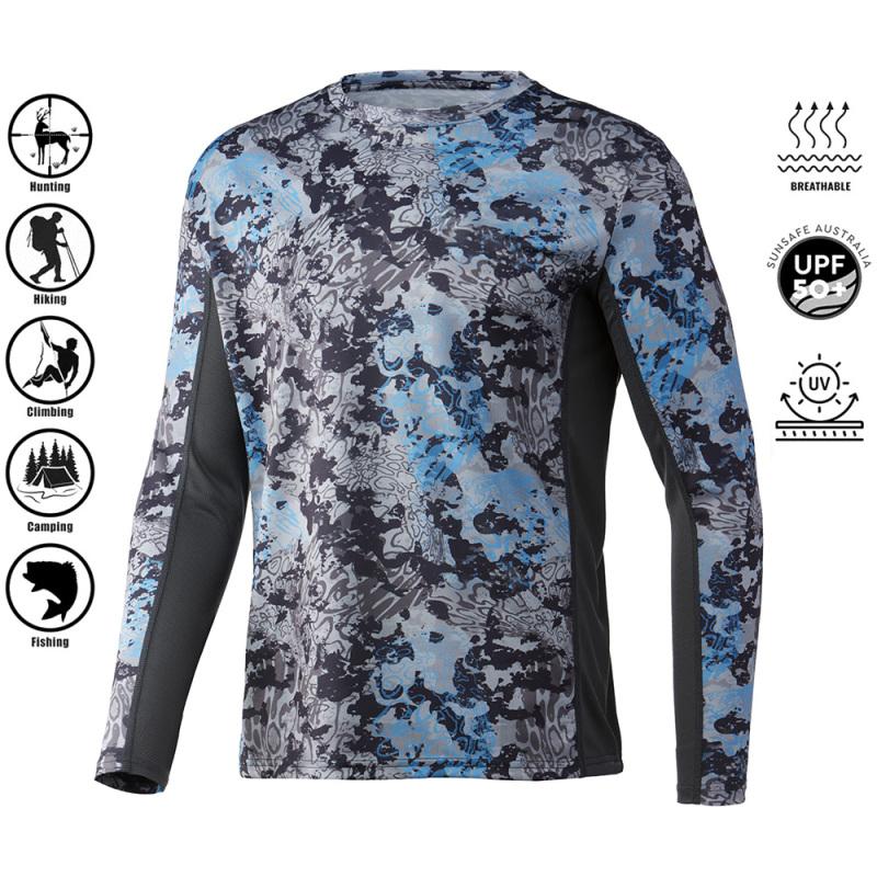 

Чоловіча сорочка з ультрафіолетовим захистом, топи з круглим вирізом для спорту на відкритому повітрі, футболки для бігу від сонця UPF50+ Чоловіча сорочка для риболовлі з довгим рукавом - дихаюча L