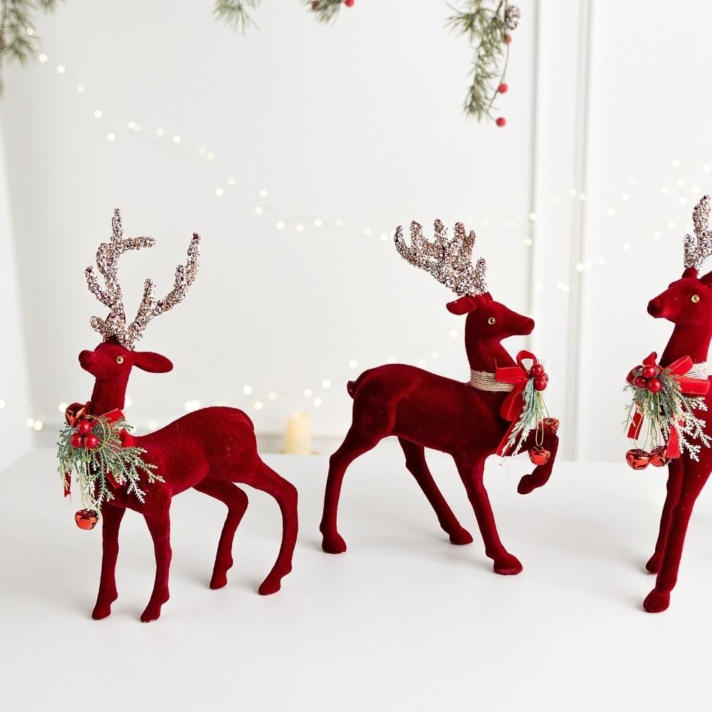 Glitter Antler Christmas Deer Statue Wine Red Xmas Decoration  Christmas Scene Layout