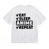 Men's Trendy Breathable Classic T-Shirt Mens Womens Tees Top, Eat Sleep Anime Repeat Printed Design