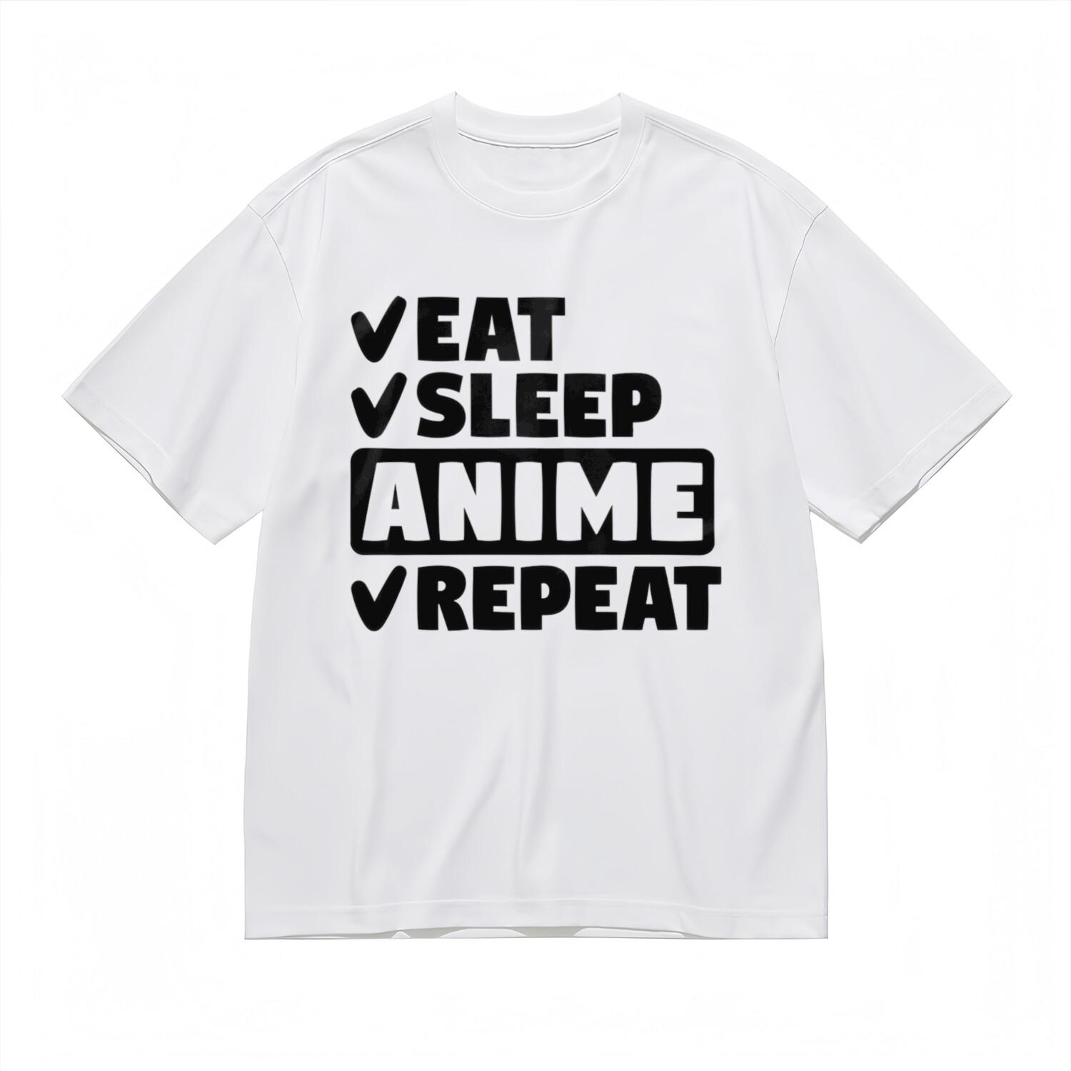 Mens Trendy Breathable Classic T-Shirt Eat Sleep Anime Repeat Printed Design M