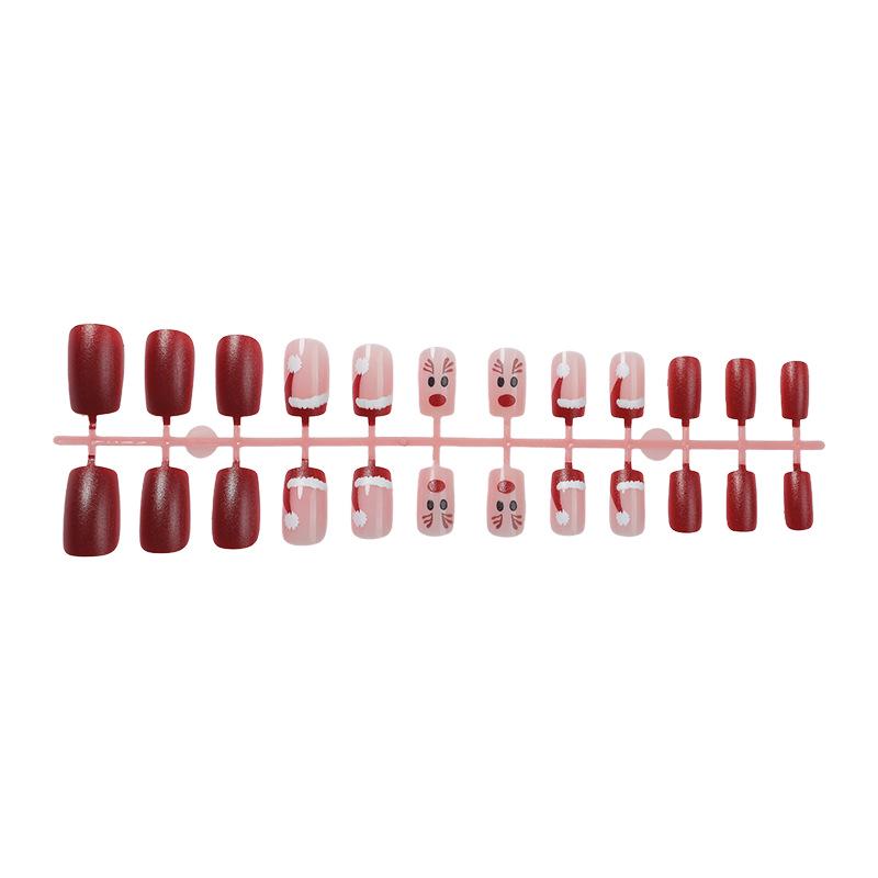 

24 шт. Съемные красные рождественские шапки с оленями, накладные типсы для нейл-арта