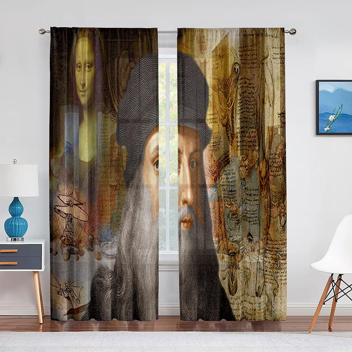 Тюлевая занавеска с изображением Моны Лизы и забавных котят для спальни — фото 7