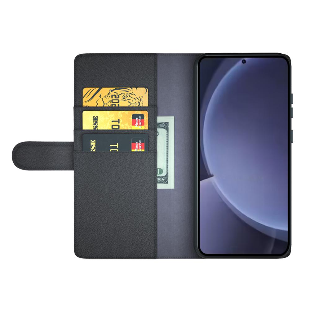 

For Samsung Galaxy S25+ Case Genuine Split Leather Phone Cover with Wallet Stand Black
