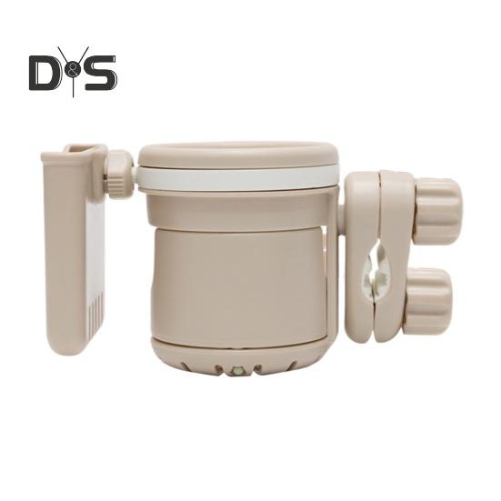 Retractable Stroller Cup Holder with Phone Bracket 3 in 1 Non Slip Firmly Grip Stroller Bar 360 Degrees Rotation Drink Holder for Scooter Bike Walker