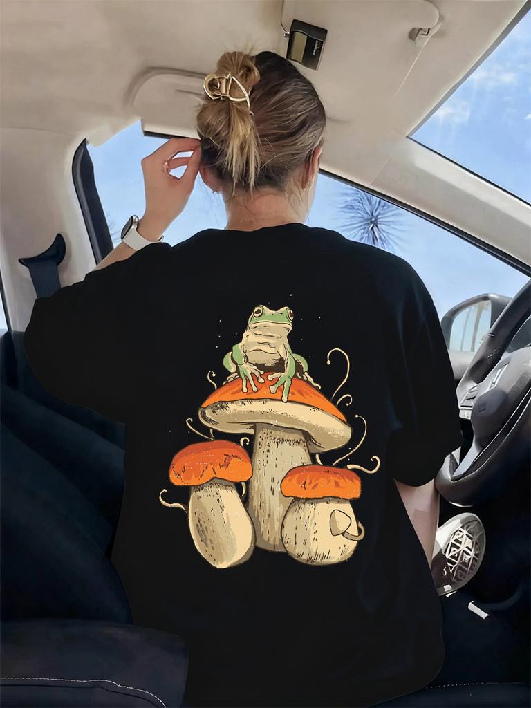Mushroom Dark Academia Frog Printing TShirts Women Basics Soft Short Sleeve Tops Loose ONeck T Shirts Summer Womans Clothes