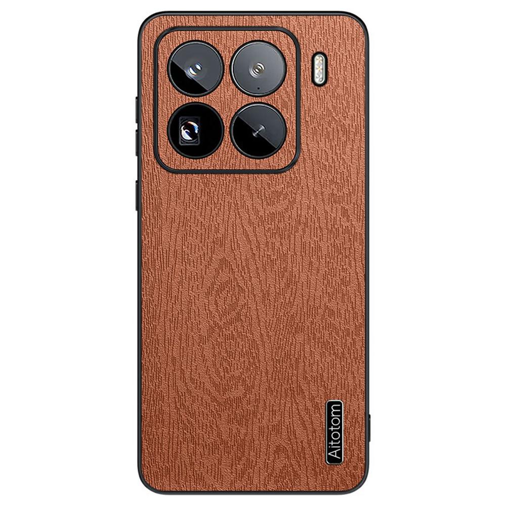 For Xiaomi 15 Pro Case Wood Texture PU Leather Coated PC+TPU Phone Cover