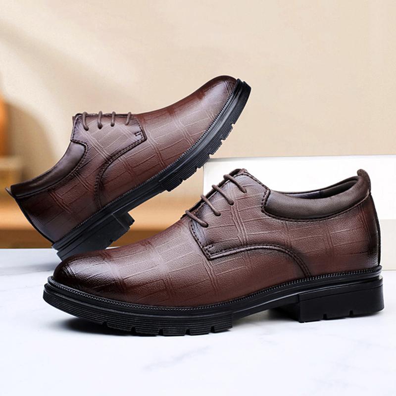 Men's Leather Heightening Shoes Comfort Lace Up Casual Elevator Shoes Commerce Breathable Height Increase Insole 8CM Sport Shoes