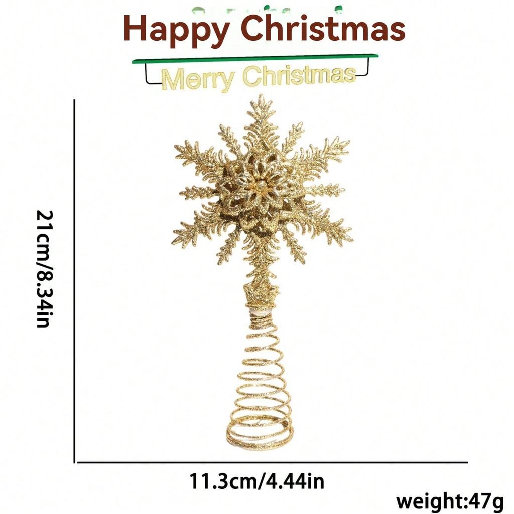 1pc Christmas gold powder snowflake tree top star decoration Christmas tree hollow gold silver red top star holiday decoration 7