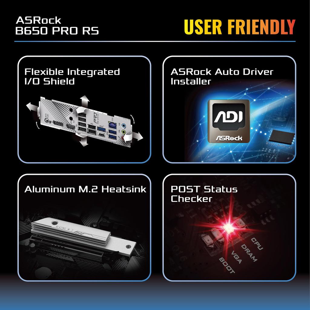 ASRock Motherboard B650 Pro RS Compatible with AMD Ryzen 7000 Series CPU B650E ATX Motherboard Authorized Distributor (Soket AM5) [Domestic Product]