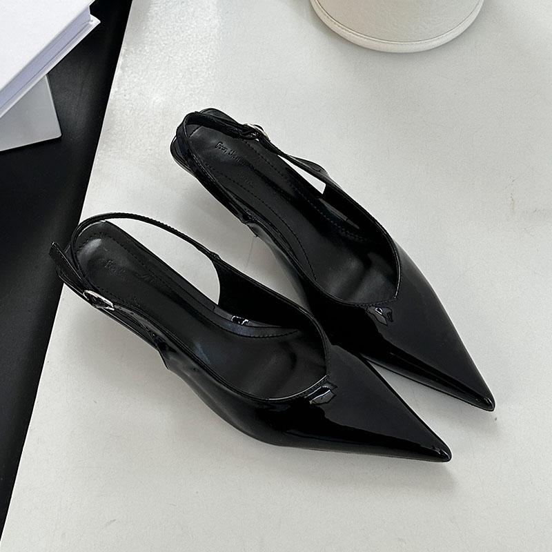 Fashion Fashion Shallow Elegant Women Heeled Sandals Shoes Female Buckle Strap Footwear Pointed Toe Ladies Low Heel Sandals Shoes Pumps
