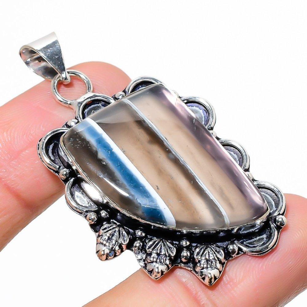 Natural Owhyee Opal Gemstone Handmade 925 Sterling Silver Pendant 2.09" G3s51
