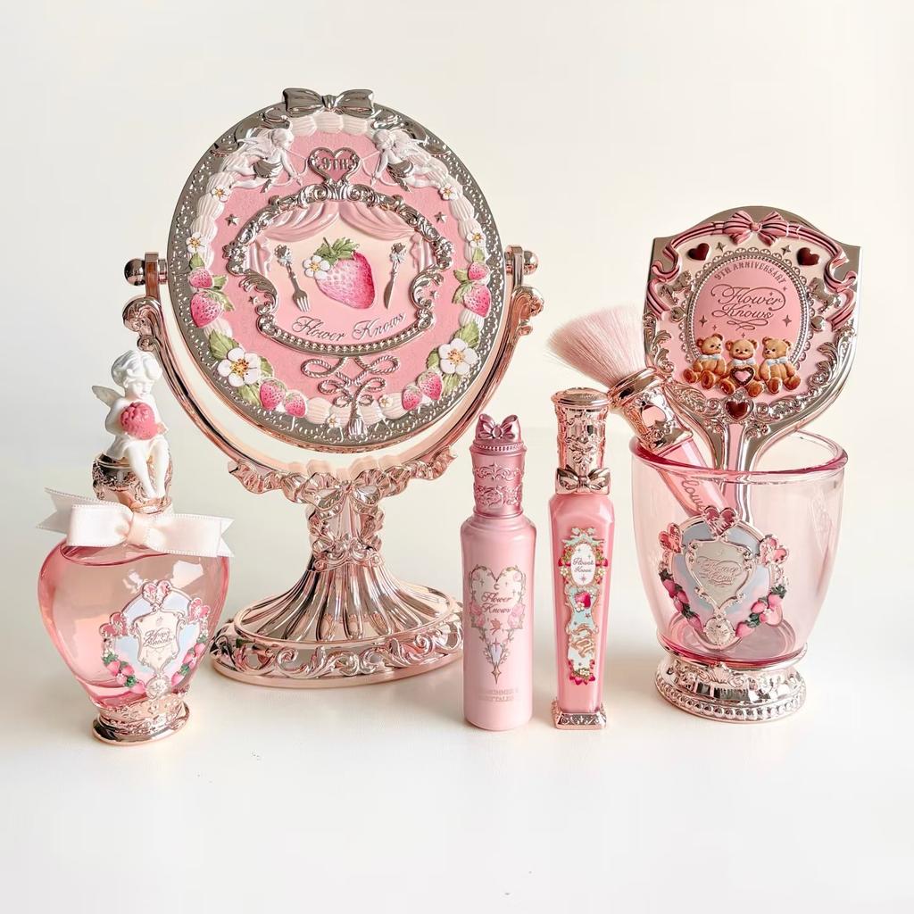 Flower Knows 9th Anniversary Limited Edition Luxury Vanity Mirror with Paddle Hair Brush And Brush Holder Set for Makeup Desk