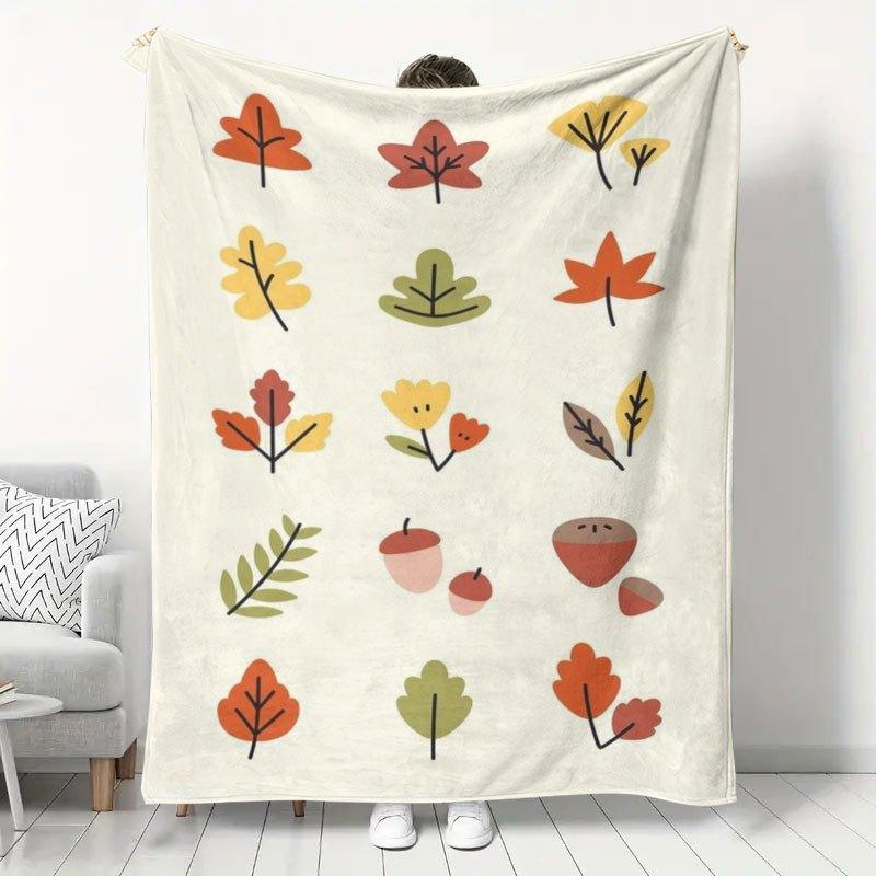 1pc Cute Autumn Leaf Print Flannel Blanket, Fall Home Decor Atmosphere Item, Soft And Skin-Friendly Warm Air Conditioning Blanket, Bedroom Sofa Cover