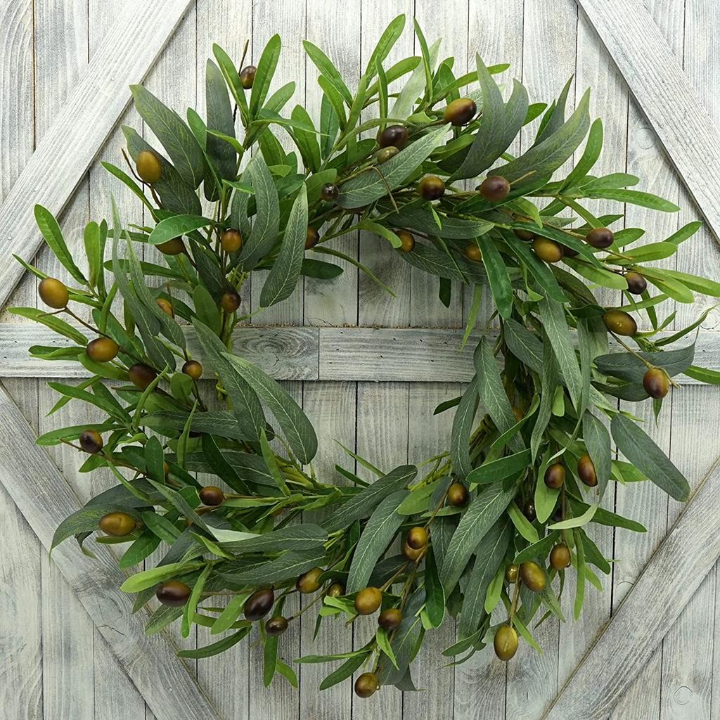 Olive Branch Wreaths Garlands Artificial Olive Beans For Front Door With Olive Leaves Greenery Wreath Festival Garland