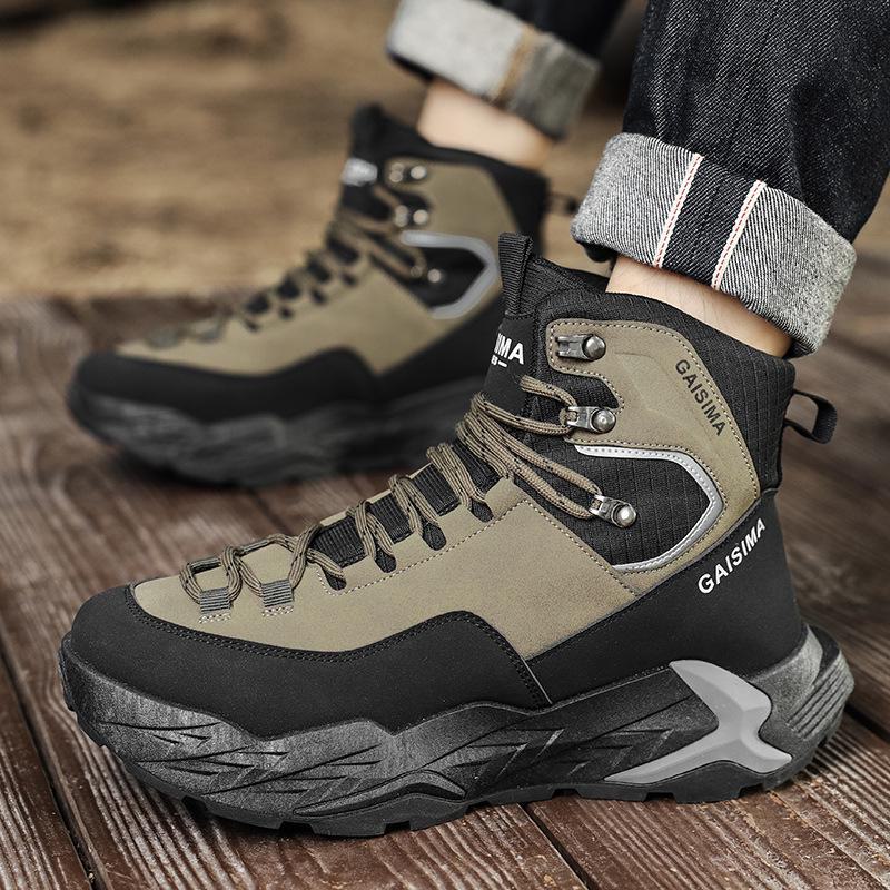 Men's Retro High-Top Hiking Boots: Autumn/Winter Casual Sports Martin Boots for Outdoor and Work.