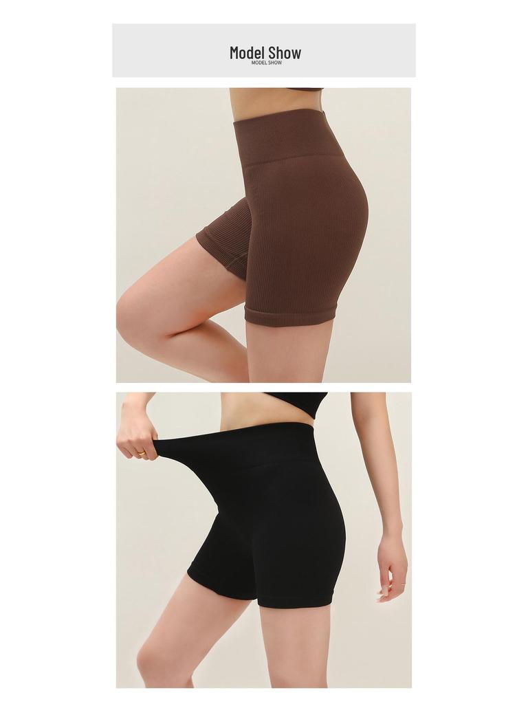 Women's High-Waisted Seamless Ribbed Yoga Shorts - Summer Elastic Three-Point Fit, Hip-Lifting Sportswear