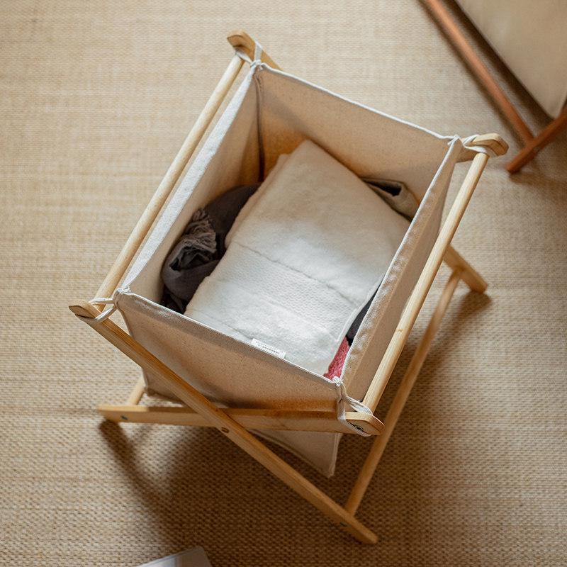 Solid Wood Foldable Laundry Basket for Bedroom and Bathroom Storage