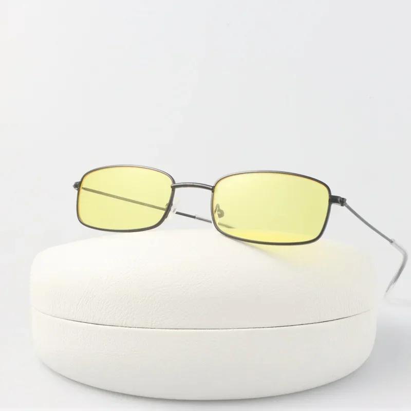 Rectangle Vintage Sunglasses Man Brand Designer Metal Sun Glasses Male Fashion Ocean Color Small Frame Mirror