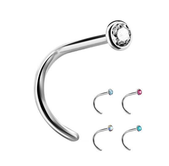Titanium Nose Ring With Blue Zircon - Tn-011 0.8/6.5/2.5