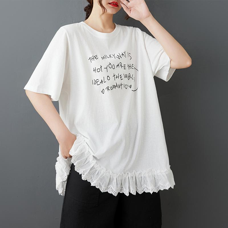 

DIMANAF 2025 Лето Женская Базовая Футболка Большого Размера Винтажная Повседневная С Принтом Букв Свободные Топы Футболки Оверсайз One Size