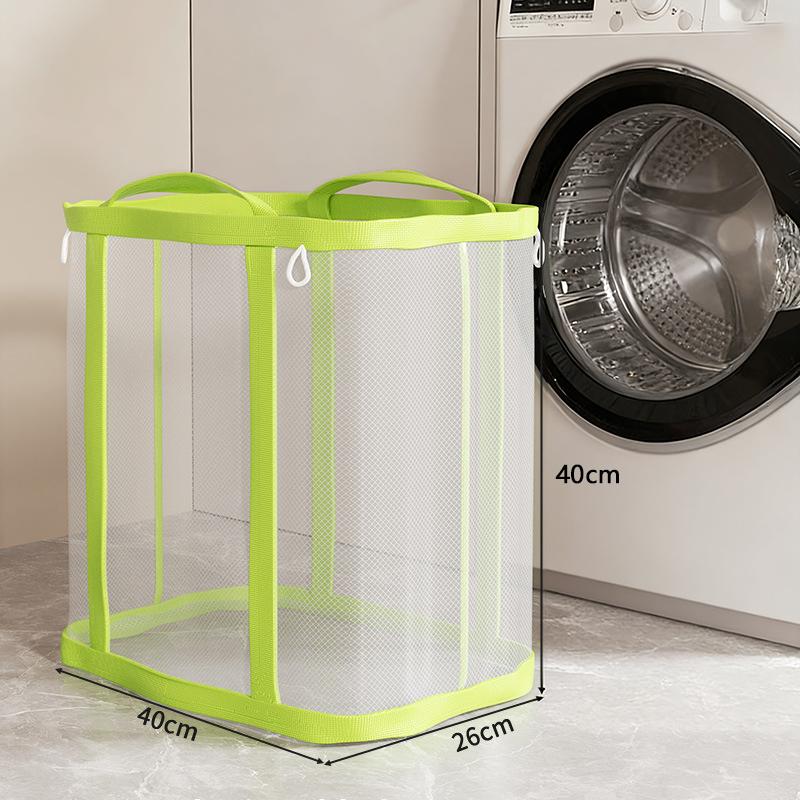 Breathable Mesh Laundry Basket Large Capacity Foldable Wall-Mounted Dirty Clothes Organizer Bag Bathroom Laundry Basket