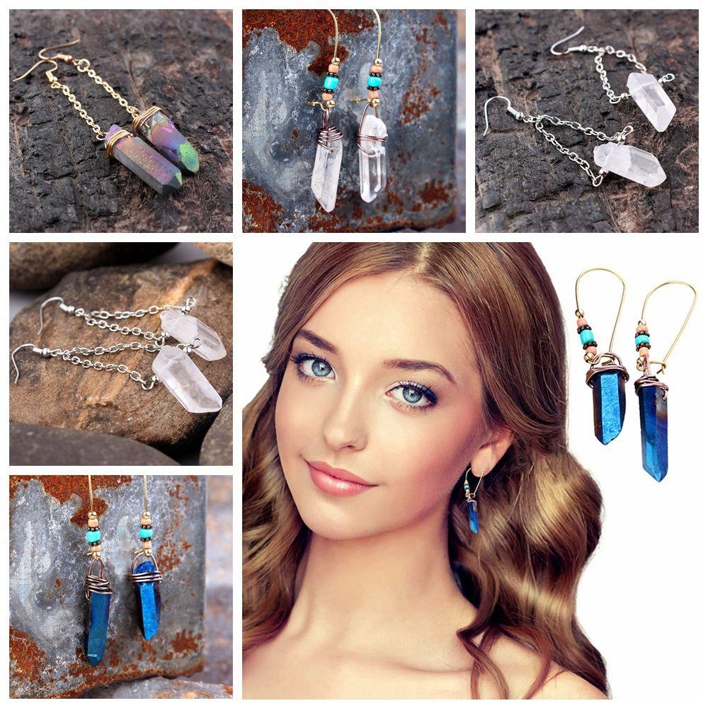 

Ювелирные изделия, серьги-гвоздики с висячими крючками, обернутые проволокой, серьги с кристаллами кварца, натуральный камень, проволочная подвеска, каменный кулон